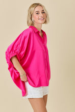 Load image into Gallery viewer, LAST ONE MEDIUM Pink Satin Oversized Button Down Blouse
