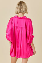 Load image into Gallery viewer, LAST ONE MEDIUM Pink Satin Oversized Button Down Blouse

