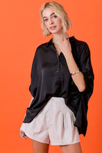 Load image into Gallery viewer, NEWEST ARRIVAL Black Satin Oversized Button Down Blouse
