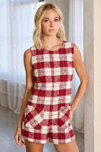 Load image into Gallery viewer, NEWEST ARRIVAL Crimson Red Tweed Front Pocket Romper
