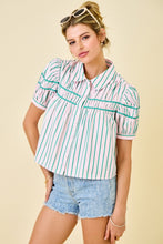 Load image into Gallery viewer, NEWEST ARRIVAL Pink/Green Smocked Button Down Blouse
