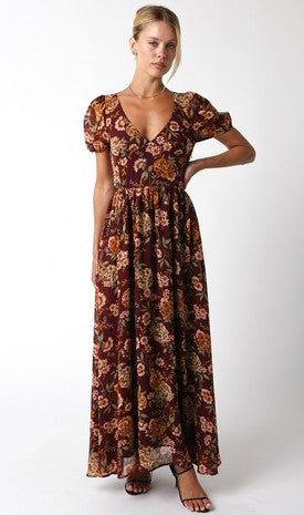 Wine Floral Maxi Dress