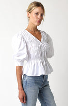 Load image into Gallery viewer, LAST ONE White Smocked Front Button Blouse
