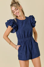 Load image into Gallery viewer, LAST ONE Navy Corduroy Ruffle Sleeve Romper
