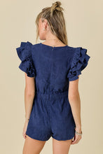 Load image into Gallery viewer, LAST ONE Navy Corduroy Ruffle Sleeve Romper
