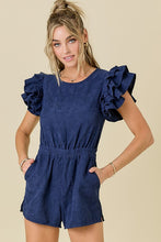 Load image into Gallery viewer, LAST ONE Navy Corduroy Ruffle Sleeve Romper
