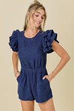 Load image into Gallery viewer, LAST ONE Navy Corduroy Ruffle Sleeve Romper
