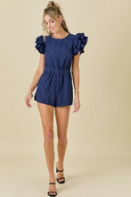 Load image into Gallery viewer, LAST ONE Navy Corduroy Ruffle Sleeve Romper
