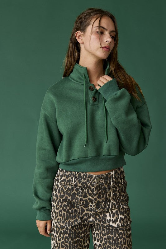 FINAL SALE Hunter Green Crop Henley Pullover