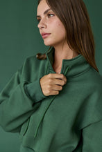 Load image into Gallery viewer, FINAL SALE Hunter Green Crop Henley Pullover
