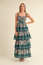 Load image into Gallery viewer, FINAL SALE Hunter Green or Wine Floral Tiered Maxi Dress
