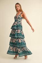 Load image into Gallery viewer, FINAL SALE Hunter Green or Wine Floral Tiered Maxi Dress
