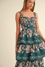Load image into Gallery viewer, FINAL SALE Hunter Green or Wine Floral Tiered Maxi Dress
