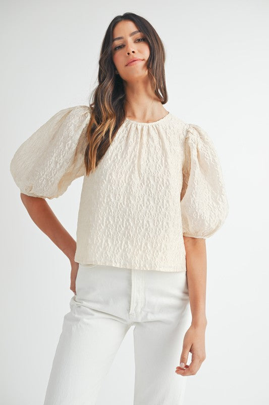 LAST ONE Cream or Black Textured Puff Sleeve Blouse