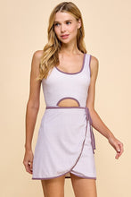 Load image into Gallery viewer, LAST ONE FINAL SALE Purple Wrap Front Athletic Romper Dress
