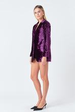 Load image into Gallery viewer, NEWEST ARRIVAL Purple Crushed Velvet Blazer
