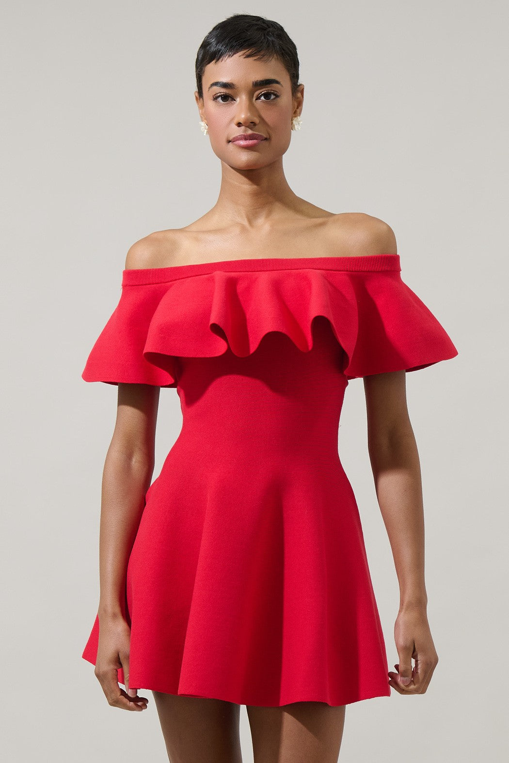 off the shoulder flutter sleeve dress LAST ONE FINAL SALE Red Off Shoulder Flutter Sleeve Mini Dress – Five  Points Boutique