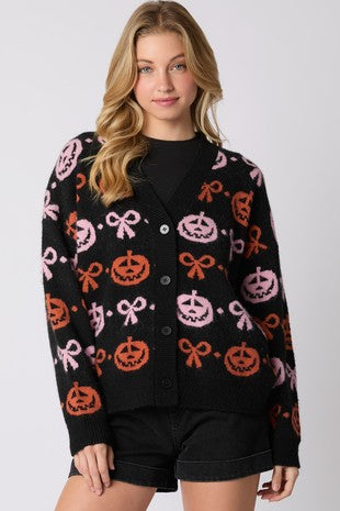 Black Pumpkin and Bow Cardigan