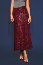 Load image into Gallery viewer, Burgundy Wine Sequin Maxi Skirt
