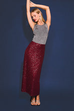 Load image into Gallery viewer, Burgundy Wine Sequin Maxi Skirt
