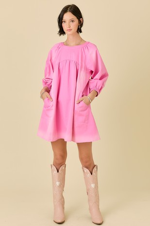 LAST SIZE Pink Denim Flow Dress