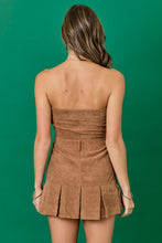 Load image into Gallery viewer, LAST ONE FINAL SALE Brown Corduroy Strapless Pleated Mini Dress
