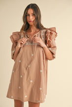Load image into Gallery viewer, NEWEST ARRIVAL Mocha Latte Brown Ruffle Embroidered Dress
