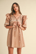 Load image into Gallery viewer, NEWEST ARRIVAL Mocha Latte Brown Ruffle Embroidered Dress

