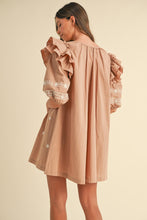 Load image into Gallery viewer, NEWEST ARRIVAL Mocha Latte Brown Ruffle Embroidered Dress
