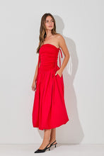 Load image into Gallery viewer, NEWEST ARRIVAL Red Tube Side Tie Midi Dress
