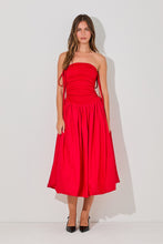 Load image into Gallery viewer, NEWEST ARRIVAL Red Tube Side Tie Midi Dress
