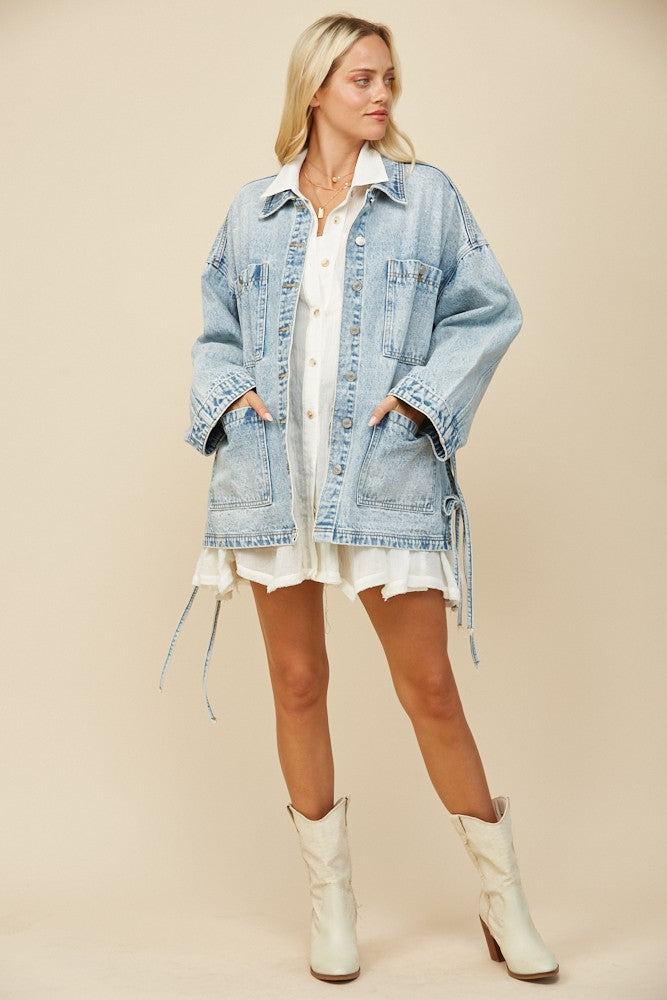 NEWEST ARRIVAL Light Denim Oversized Side Tie Jacket