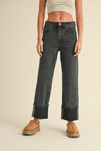 Load image into Gallery viewer, NEWEST ARRIVAL Black Wash Large Cuff Bottom Jeans

