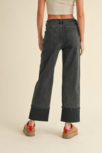 Load image into Gallery viewer, NEWEST ARRIVAL Black Wash Large Cuff Bottom Jeans
