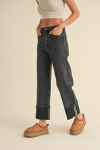 Load image into Gallery viewer, NEWEST ARRIVAL Black Wash Large Cuff Bottom Jeans
