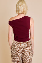 Load image into Gallery viewer, NEWEST ARRIVAL Burgundy Off Shoulder Asymmetrical Neck Sweater Top
