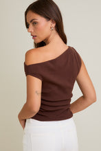 Load image into Gallery viewer, NEWEST ARRIVAL Brown Off Shoulder Asymmetrical Neck Sweater Top
