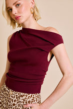 Load image into Gallery viewer, NEWEST ARRIVAL Burgundy Off Shoulder Asymmetrical Neck Sweater Top
