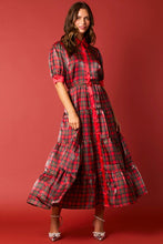 Load image into Gallery viewer, FINAL SALE Red Plaid Organza Button Down Midi Dress
