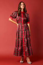 Load image into Gallery viewer, FINAL SALE Red Plaid Organza Button Down Midi Dress
