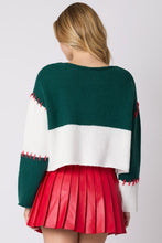 Load image into Gallery viewer, LAST ONE FINAL SALE Hunter Green Red Stitched Sweater
