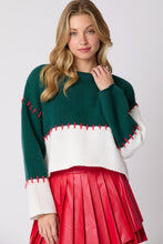 Load image into Gallery viewer, LAST ONE FINAL SALE Hunter Green Red Stitched Sweater

