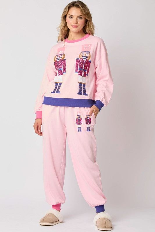 FINAL SALE Sequin Nutcracker French Terry Jogger Set