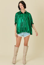 Load image into Gallery viewer, NEWEST ARRIVAL Green Metallic Oversized Button Down Blouse
