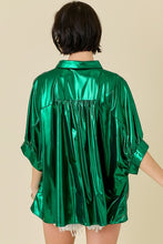 Load image into Gallery viewer, NEWEST ARRIVAL Green Metallic Oversized Button Down Blouse
