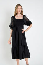 Load image into Gallery viewer, NEWEST ARRIVAL Black Organza Sleeve Midi Dress
