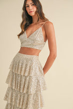 Load image into Gallery viewer, NEWEST ARRIVAL Champagne Sequin Tiered Maxi Skirt Set
