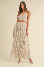 Load image into Gallery viewer, NEWEST ARRIVAL Champagne Sequin Tiered Maxi Skirt Set

