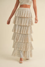 Load image into Gallery viewer, NEWEST ARRIVAL Champagne Sequin Tiered Maxi Skirt Set

