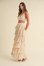 Load image into Gallery viewer, NEWEST ARRIVAL Champagne Sequin Tiered Maxi Skirt Set
